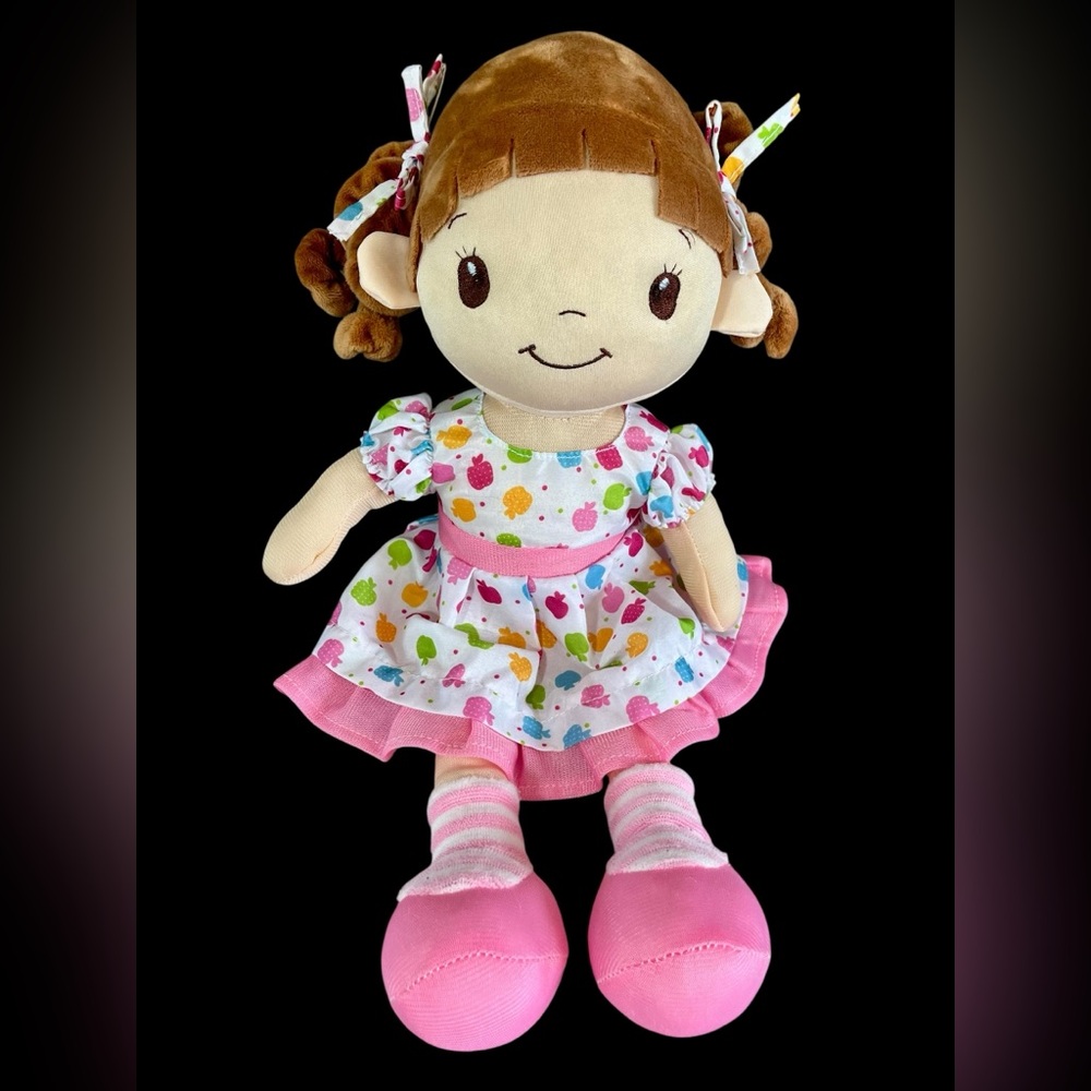 Linzy Toys Plush Pink-Accented Girls' Rag Doll with Patterned Dress